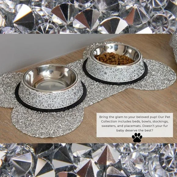 NEW Sparkling Bling Swarovski Crystal Rhinestone Stainless Pet Bowl: Set… - Picture 1 of 6